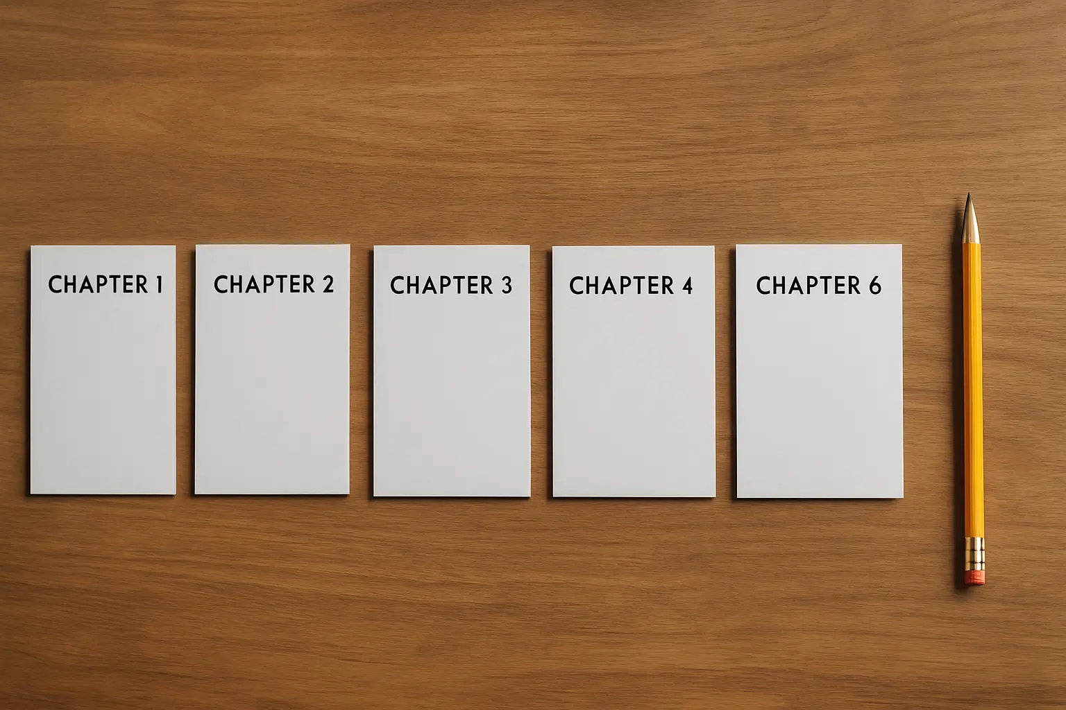Index cards laid out in sequence to plan the chapters of a doctoral thesis