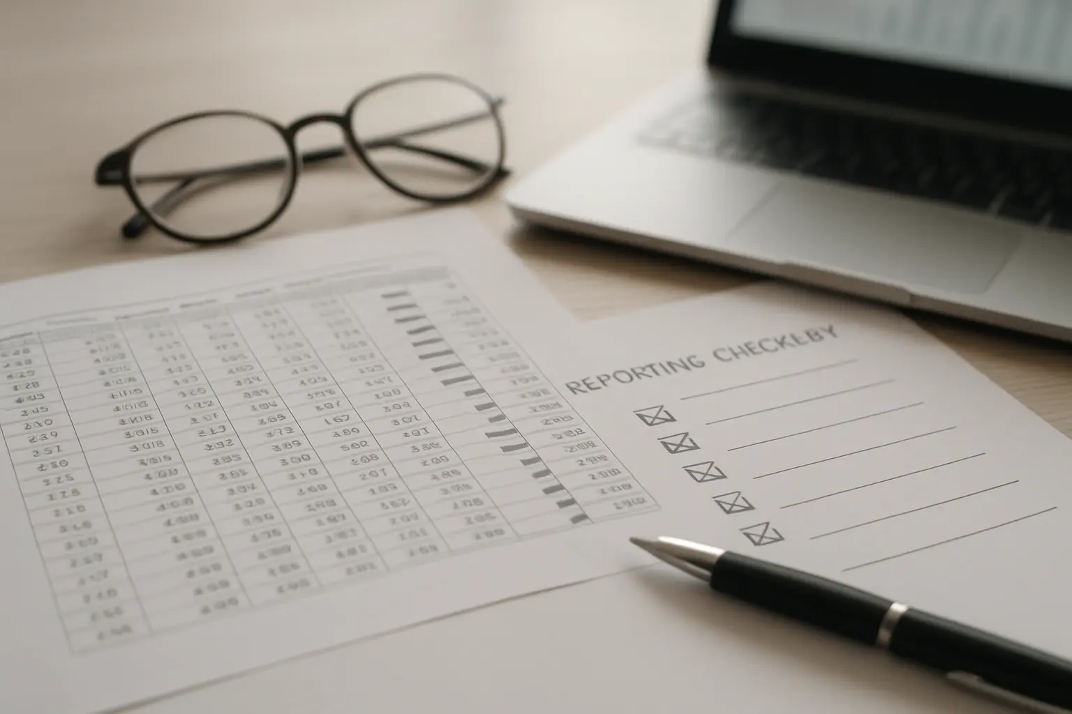 A psychology doctoral researcher checking a results table of effect sizes and confidence intervals against a reporting checklist