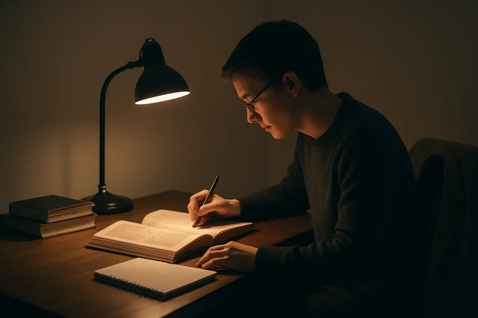 A self-funded part-time doctoral researcher working in the evening after a day at work