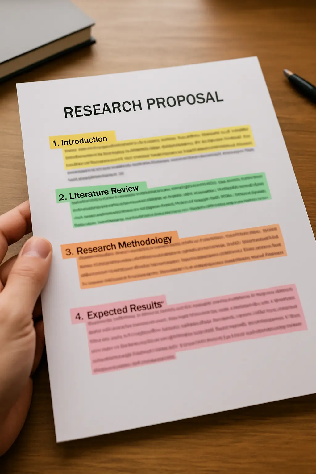 A research proposal marked up by section