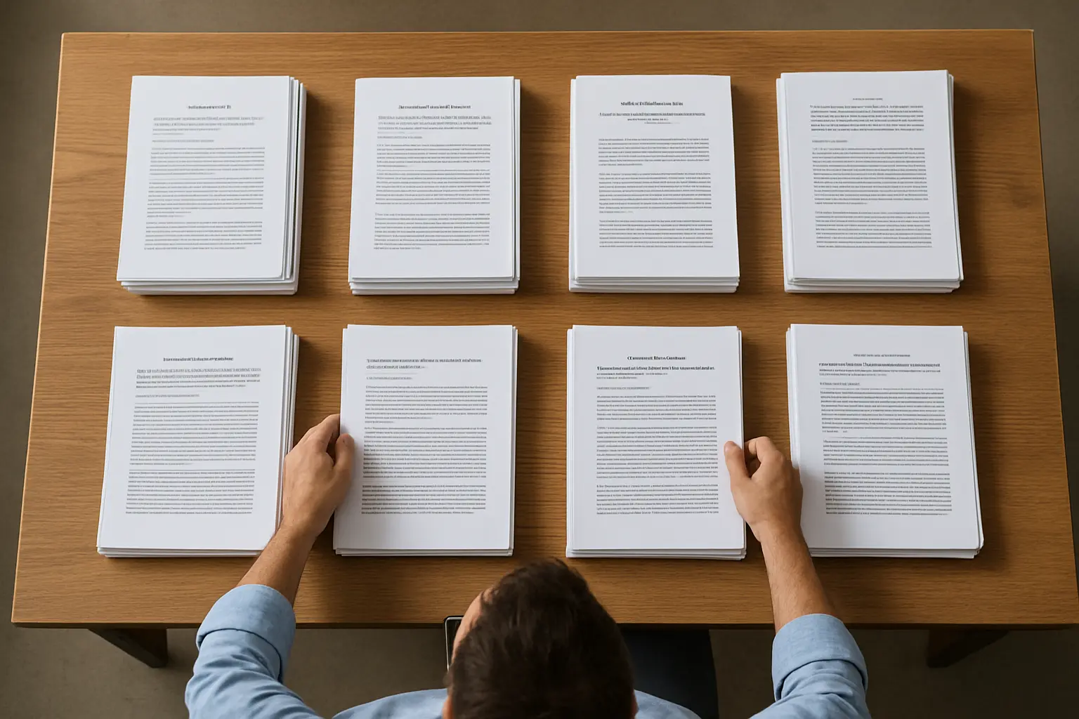 Researcher organising published papers into a coherent thesis structure