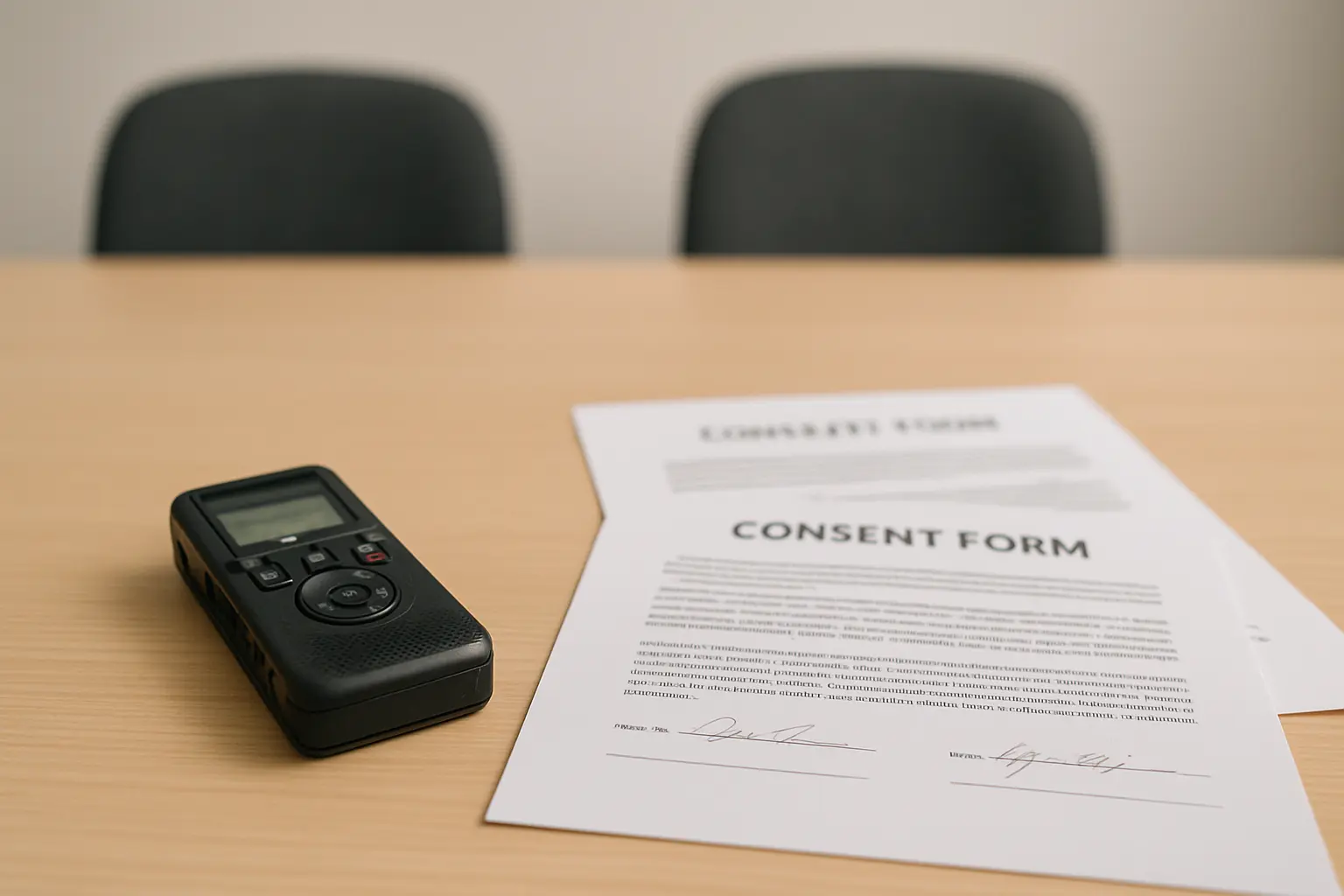 Audio recorder and consent forms after a research interview