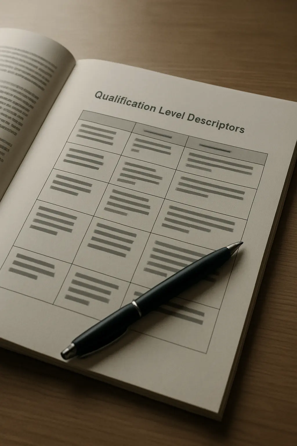 National qualification level descriptors open on a desk