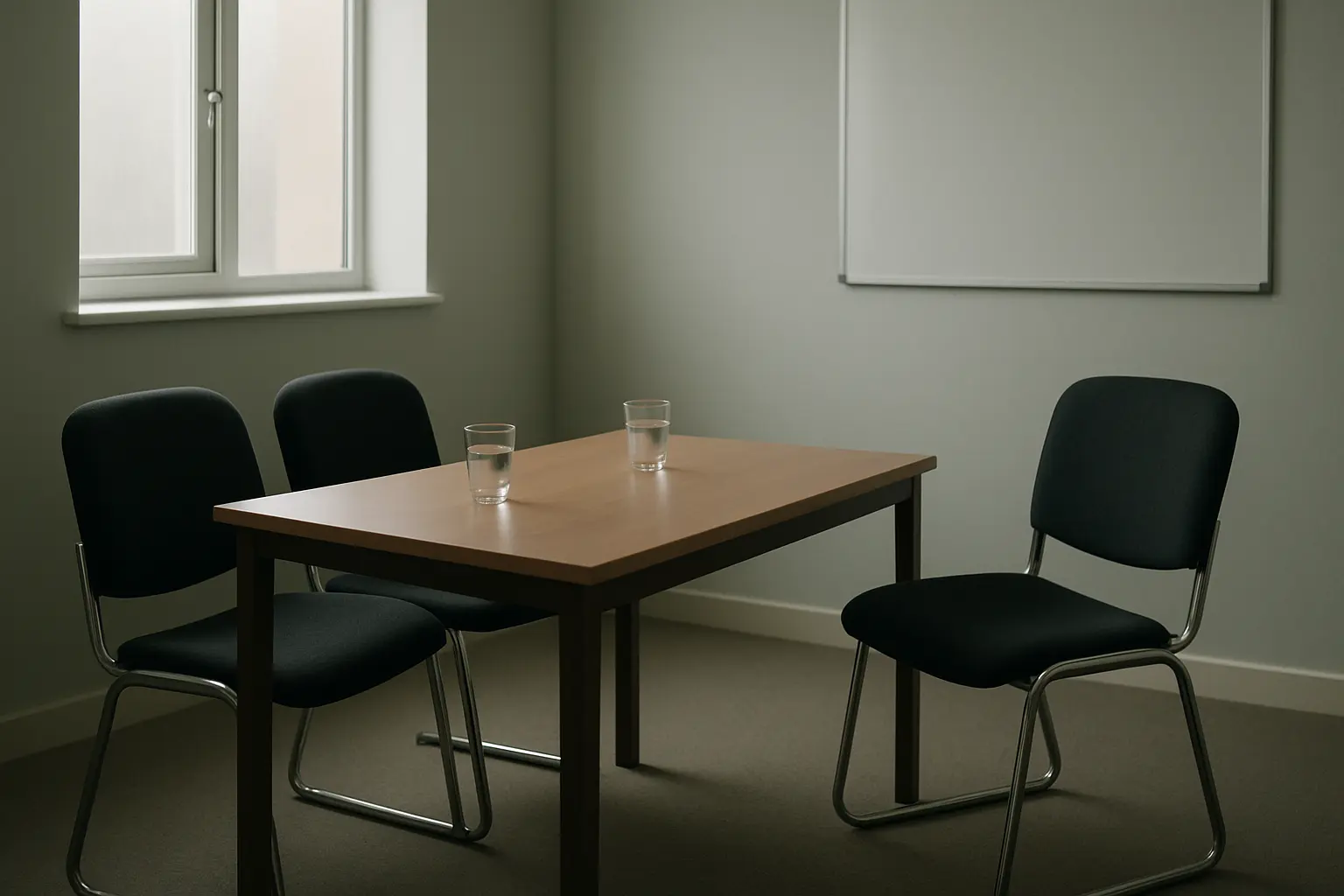 A room set for a viva voce, the examination a doctoral thesis receives and a dissertation does not