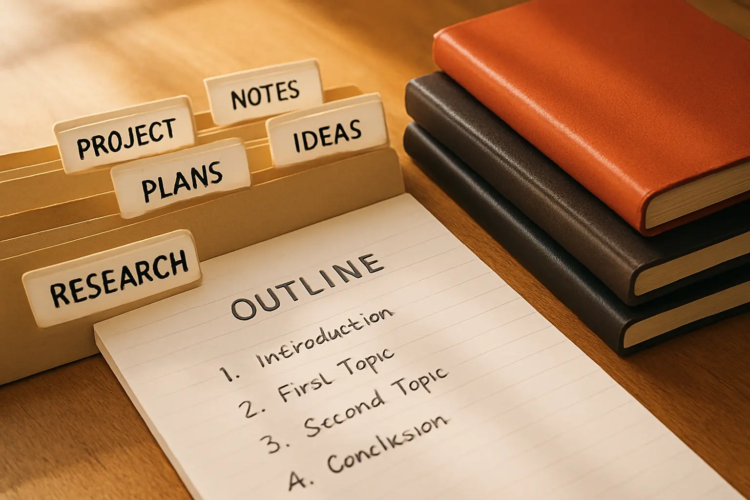 Research notes and folders organised into a chapter outline