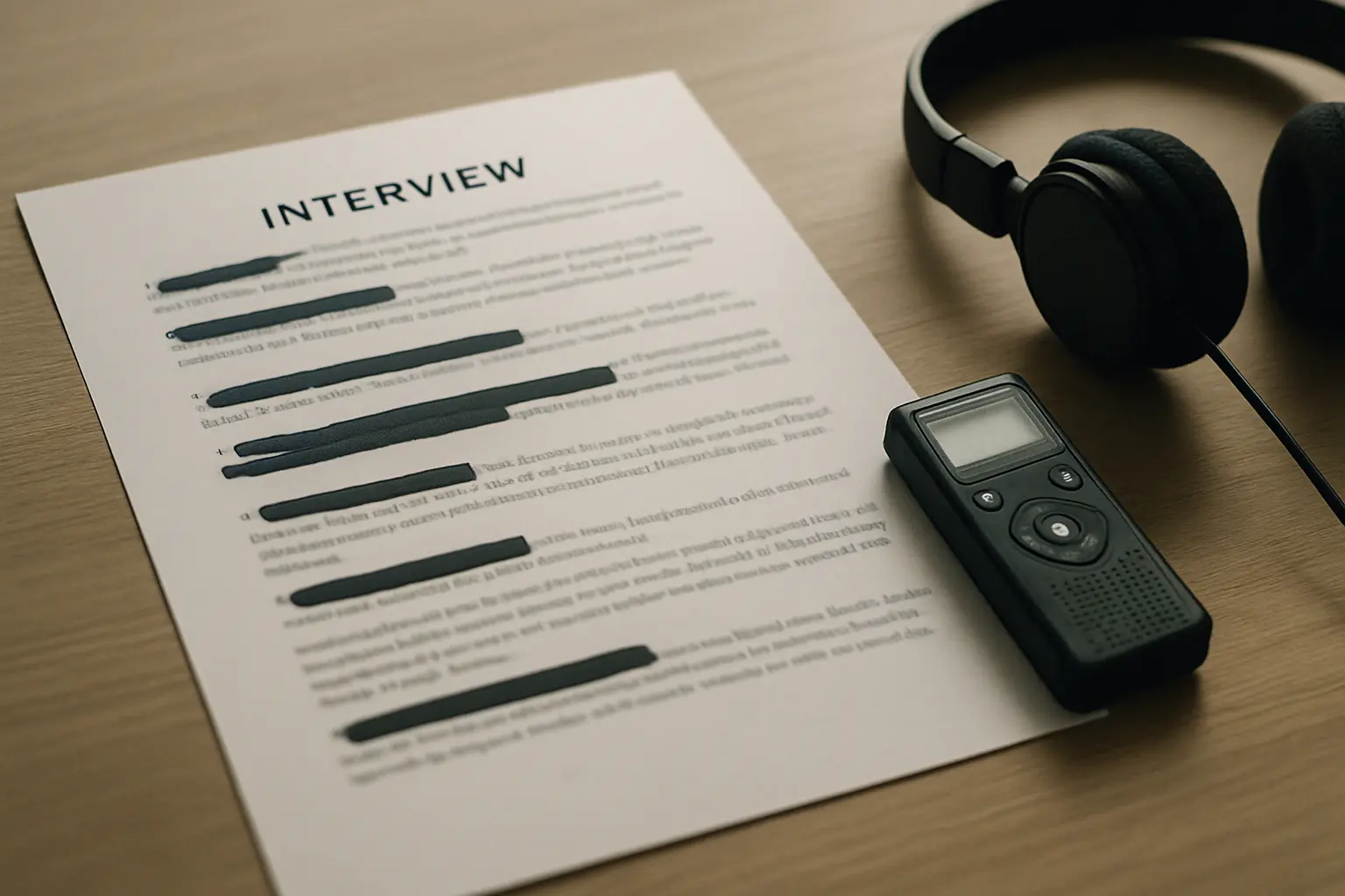 An interview transcript being anonymised by hand before any tool touches it