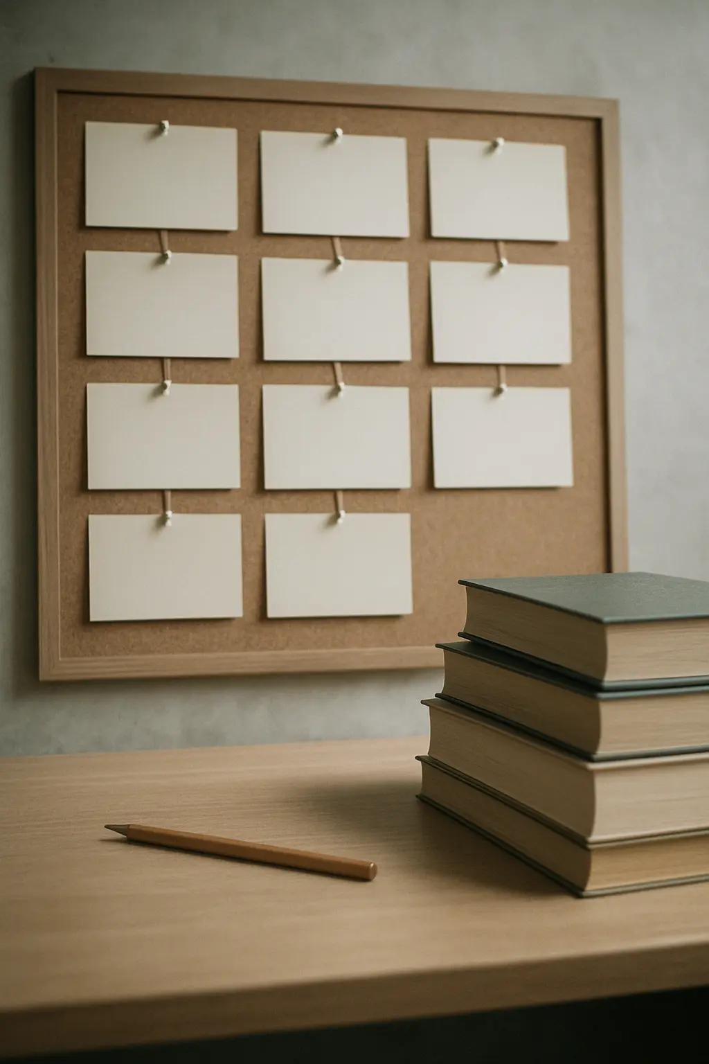 An education doctoral researcher mapping a theoretical framework on index cards linked by string