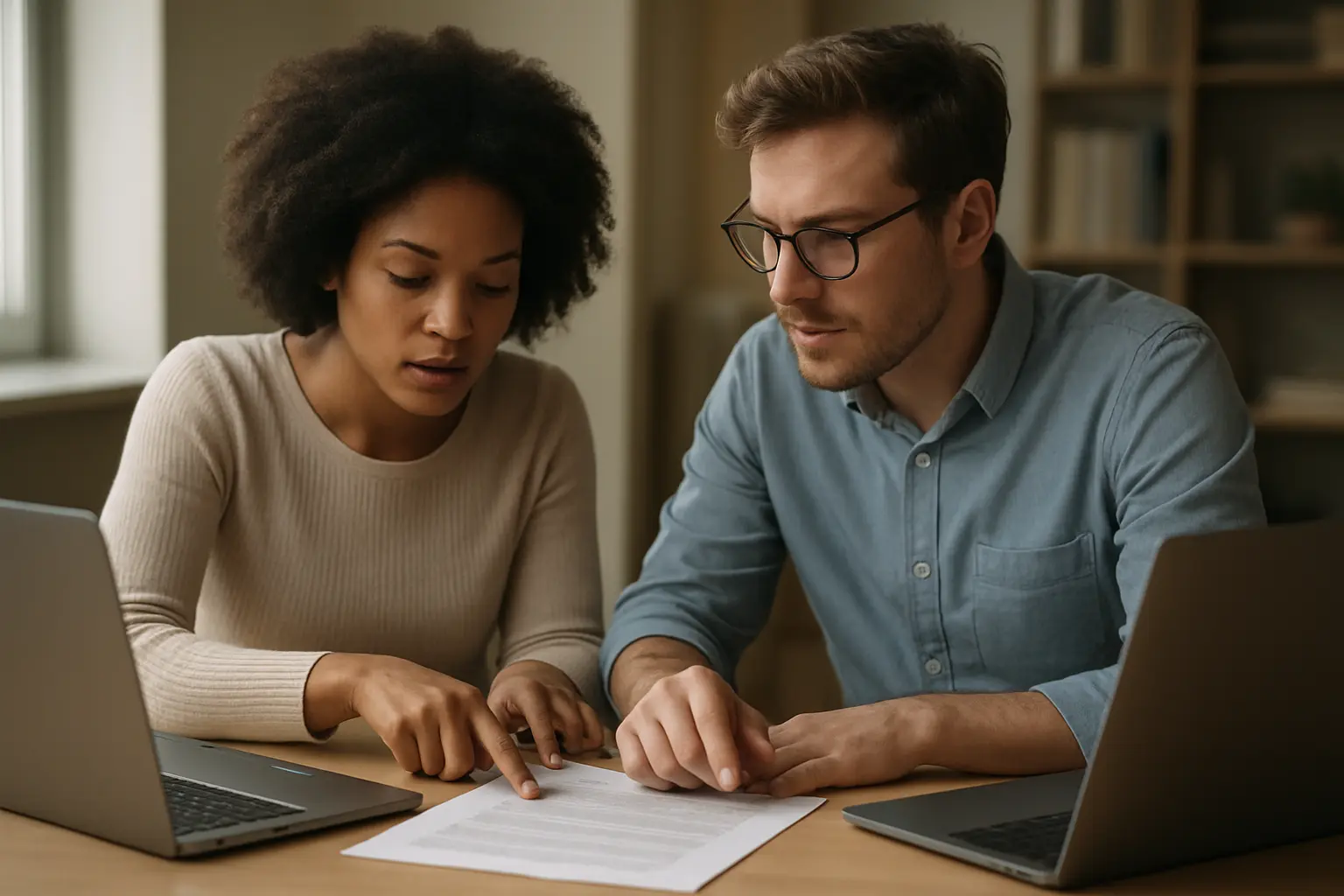 Two researchers discussing an authorship contribution split on a co-authored economics paper