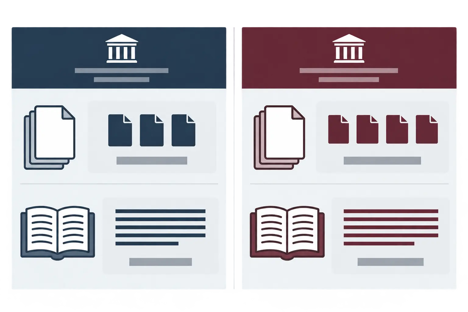 A comparison graphic showing the minimum paper count and introduction word count required for a thesis-by-papers at two UK universities