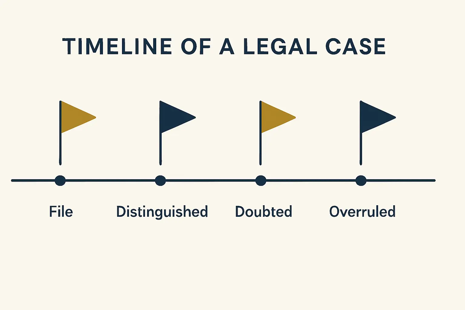Diagram showing how a citator flags a case as followed, distinguished, doubted or overruled over time