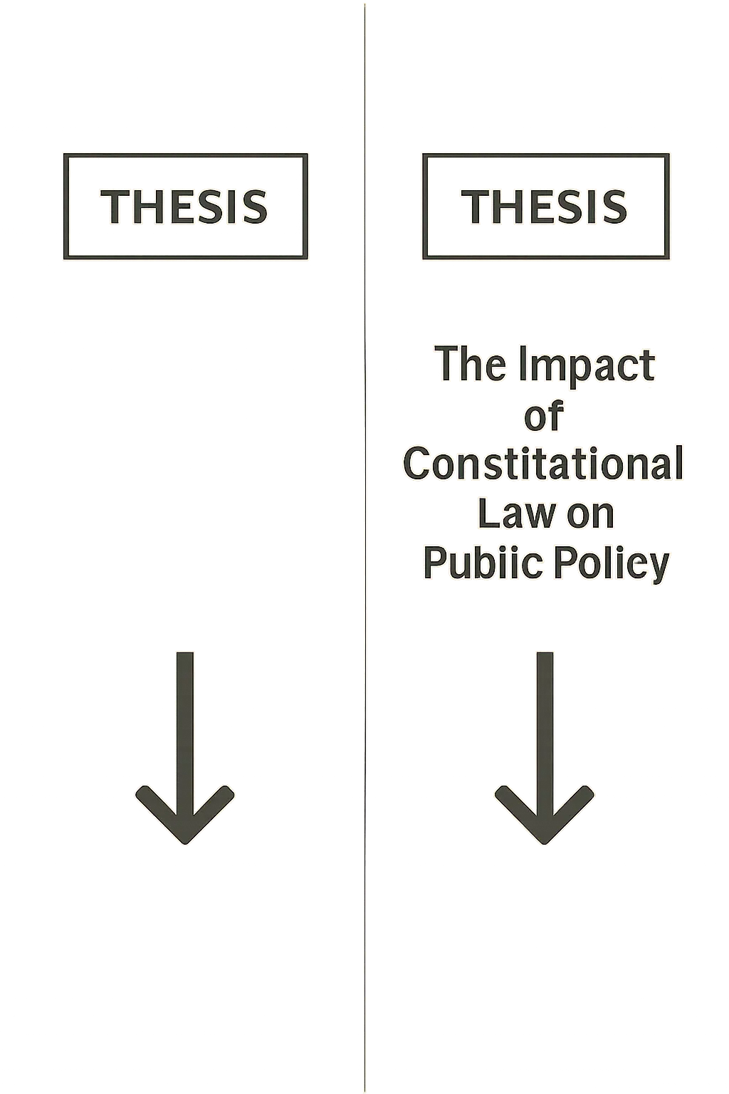 A worked example showing a weak law thesis title being revised into a strong one