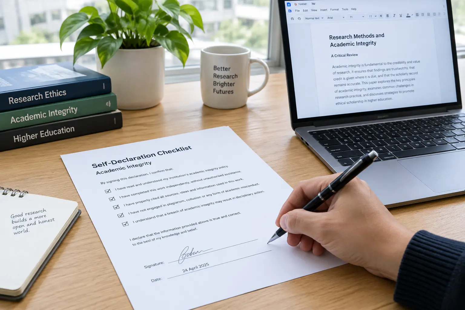 Researcher completing a GenAI self-declaration form for a doctoral thesis submission