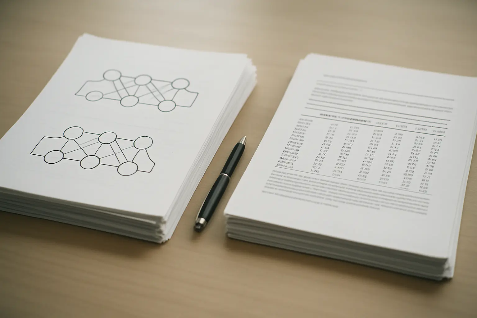 Two stacks of papers separating theoretical models from empirical regression results