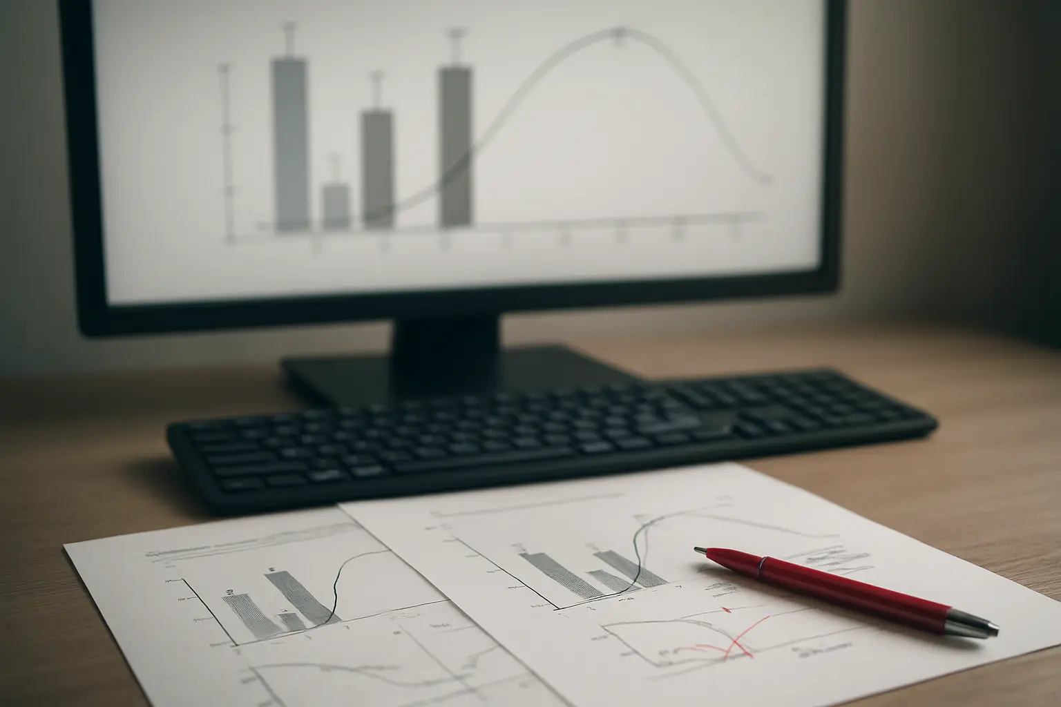 Monitor showing scientific charts with error bars for a wet-lab statistics analysis