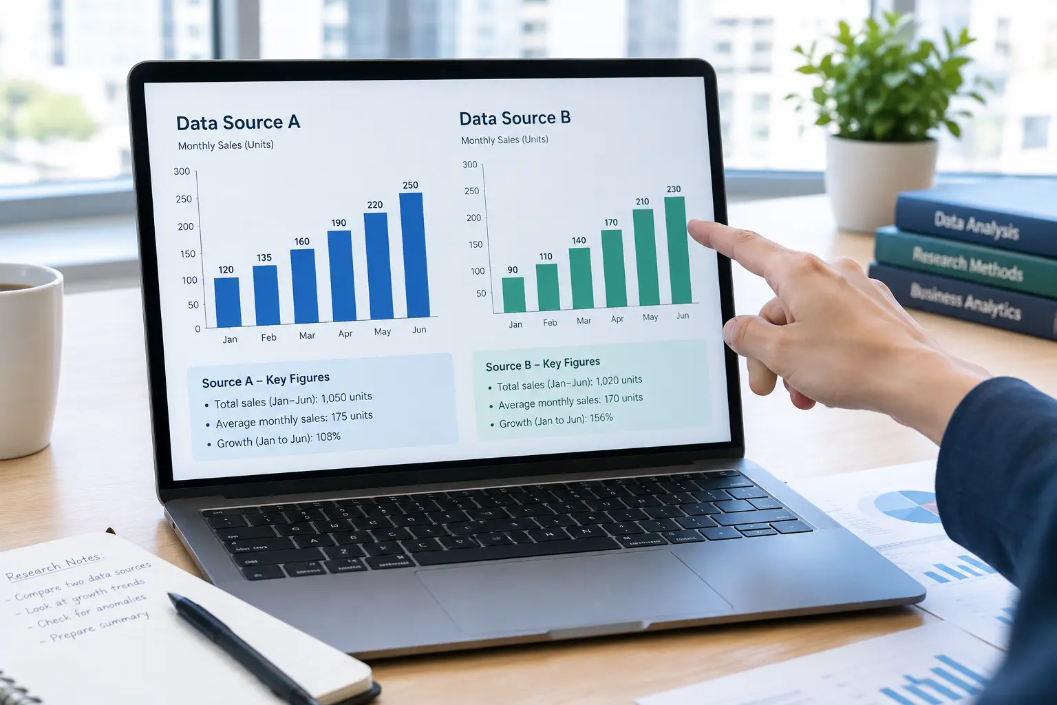 Two bar charts compared on a laptop screen representing two different data sources on PhD completion