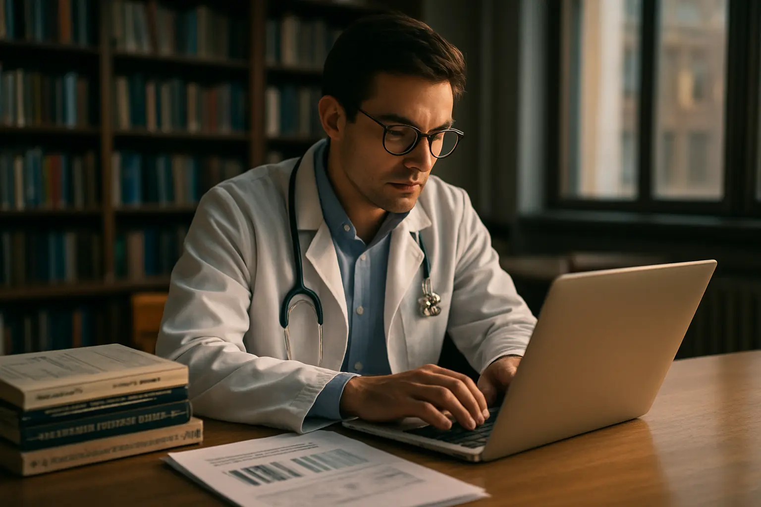 A clinical academic drafts the thesis write-up after data collection and analysis are complete
