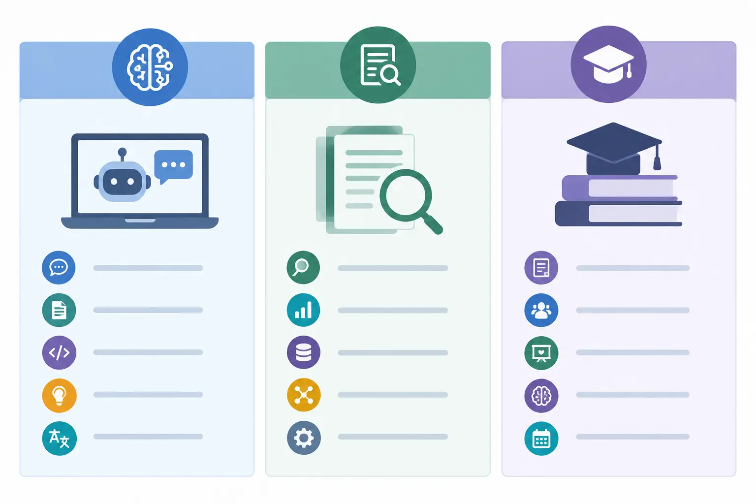A framework diagram showing three categories of free AI tool available to doctoral researchers and what each typically includes